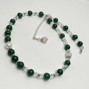 Artisan Handcrafted Emerald Green Gemstone Pearl Glass Beaded Necklace Amazing